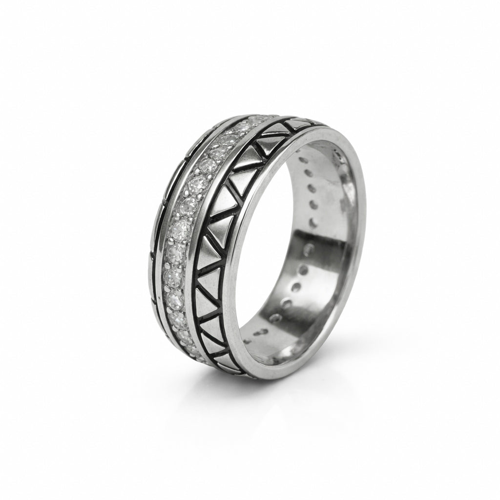 Men’s Oxidised Silver Geometric Stone Ring
