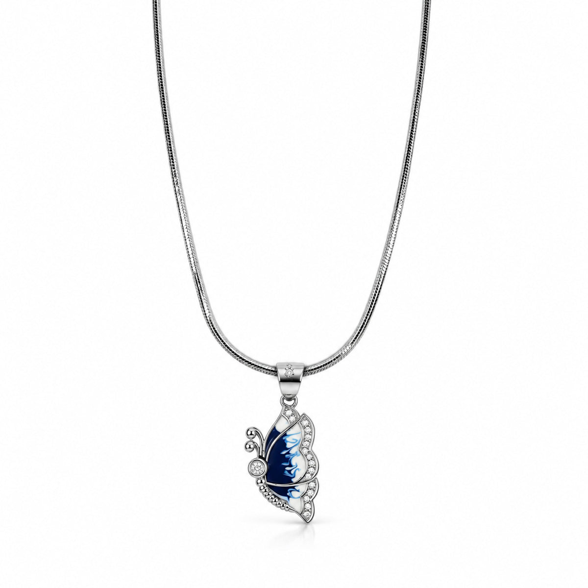 Blue Enamel Butterfly Pendant Necklace