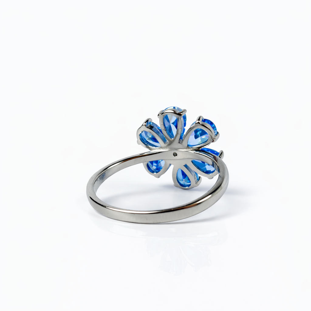 Blue Bloom Floral Silver Ring