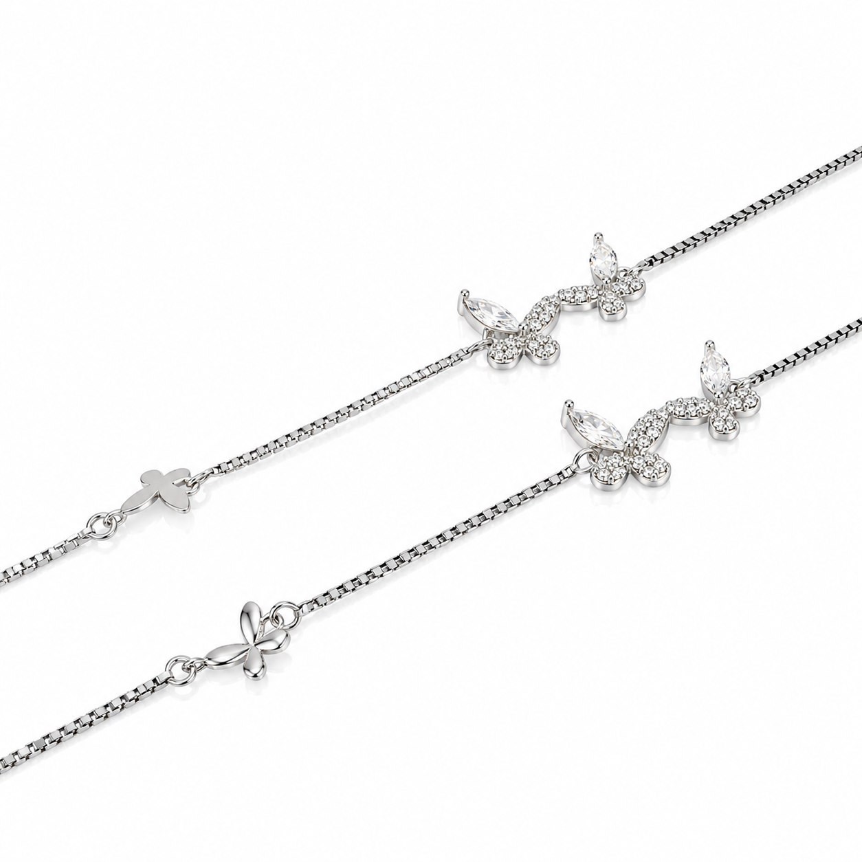 Butterfly Grace Silver Anklet