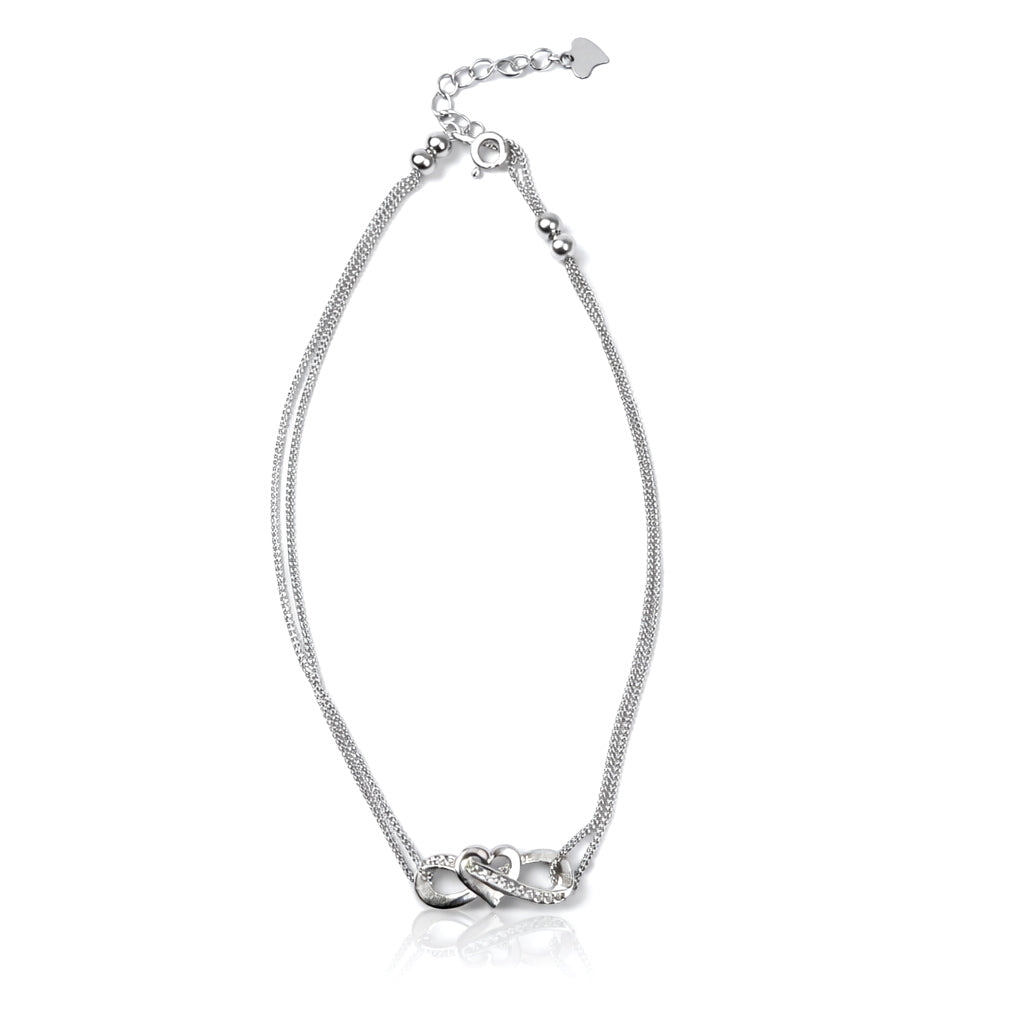 Elegant Heart Infinity Silver Anklet
