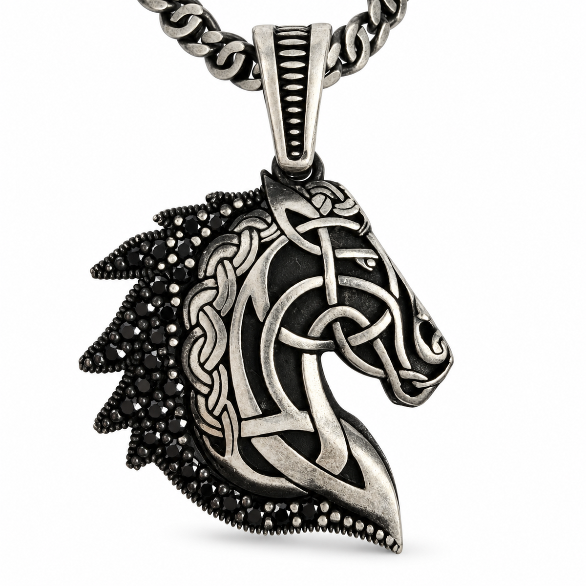 Celtic Horse Pendant with Black Stones