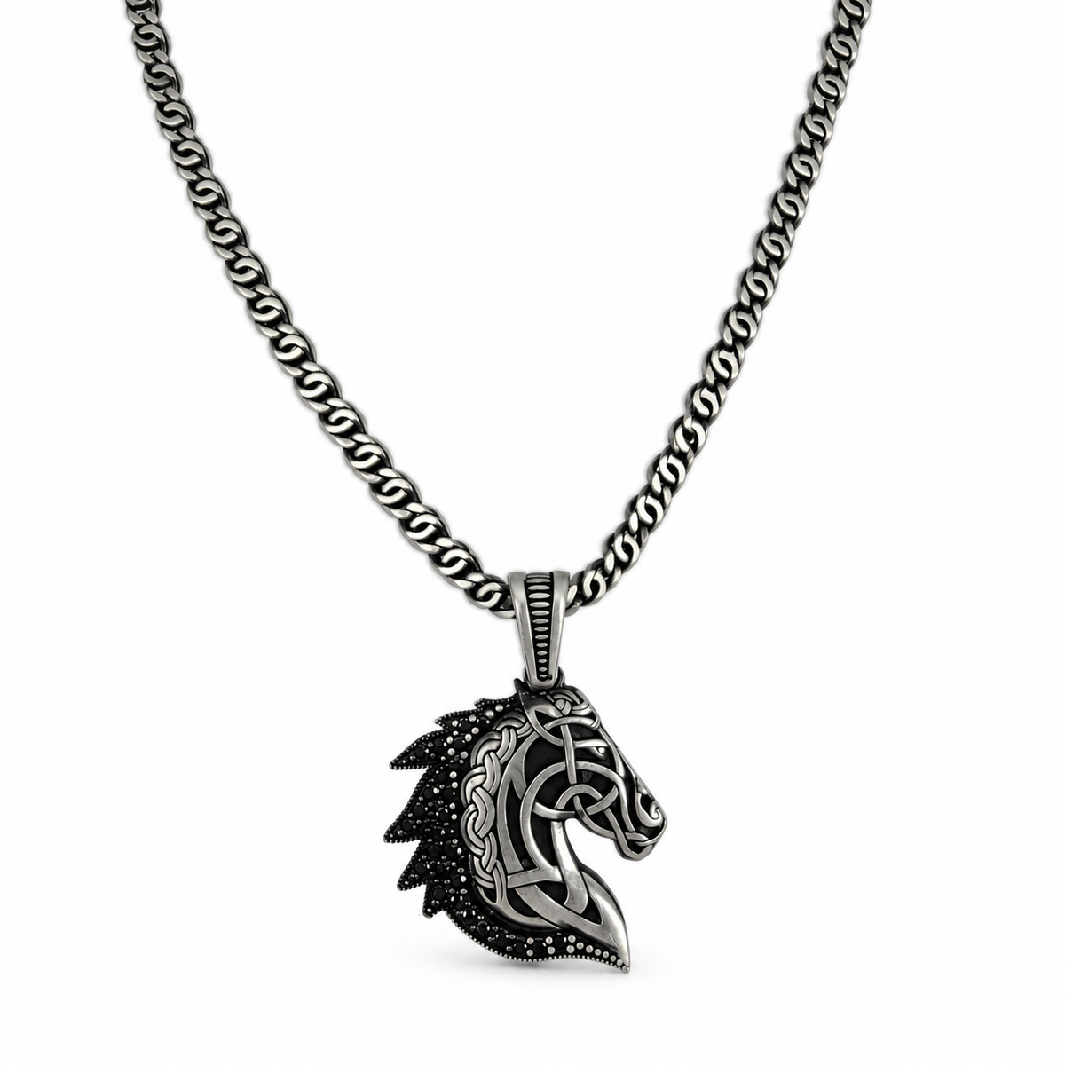 Celtic Horse Pendant with Black Stones