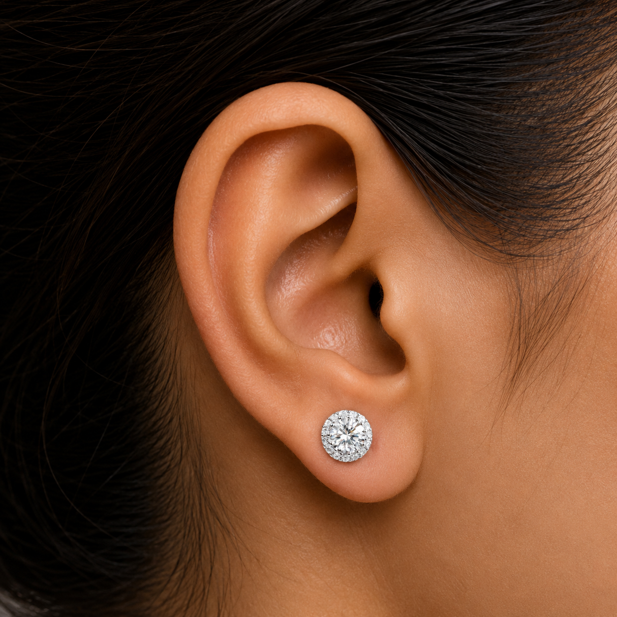 Classic Halo Sparkle Silver Stud Earrings