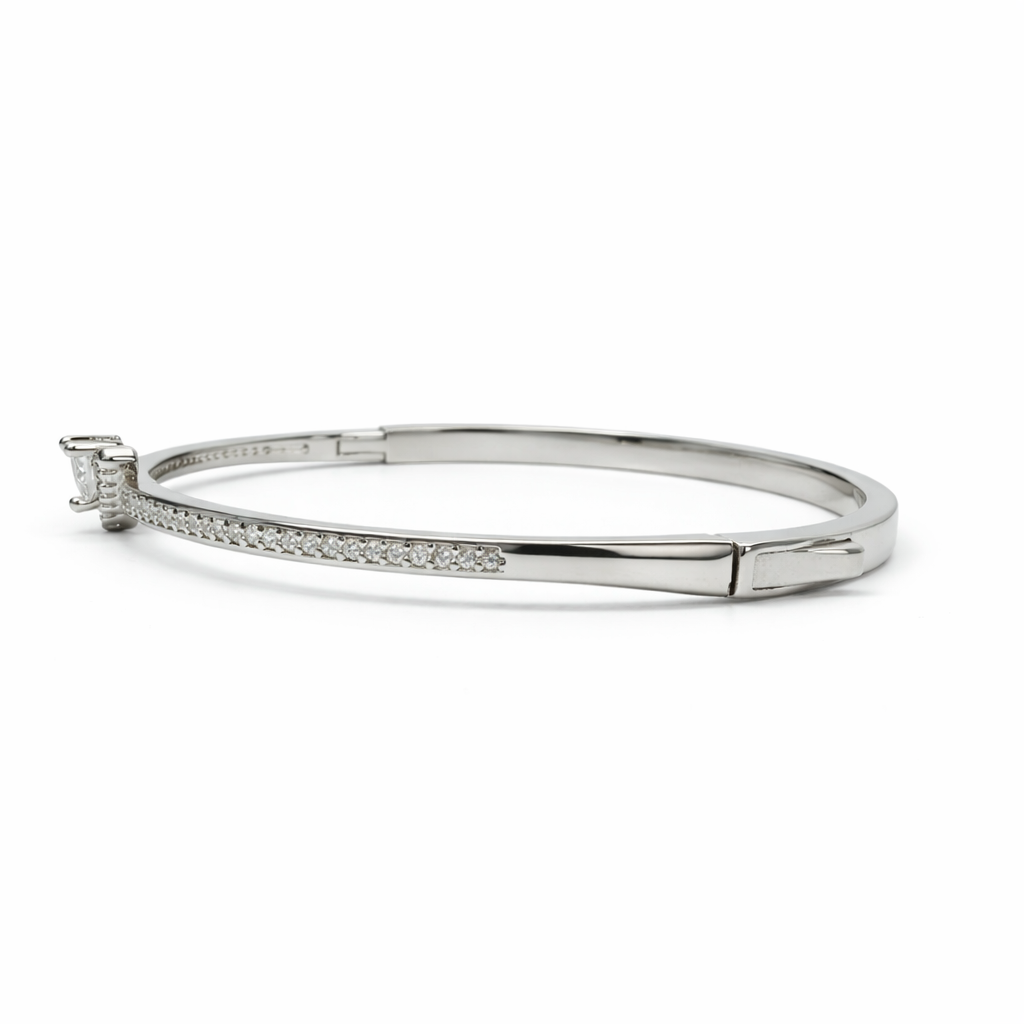 Classic Solitaire Diamond Silver Bracelet