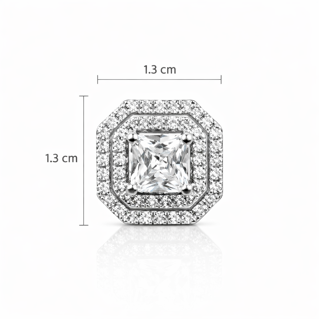 Classic Square Halo Silver Stud Earrings