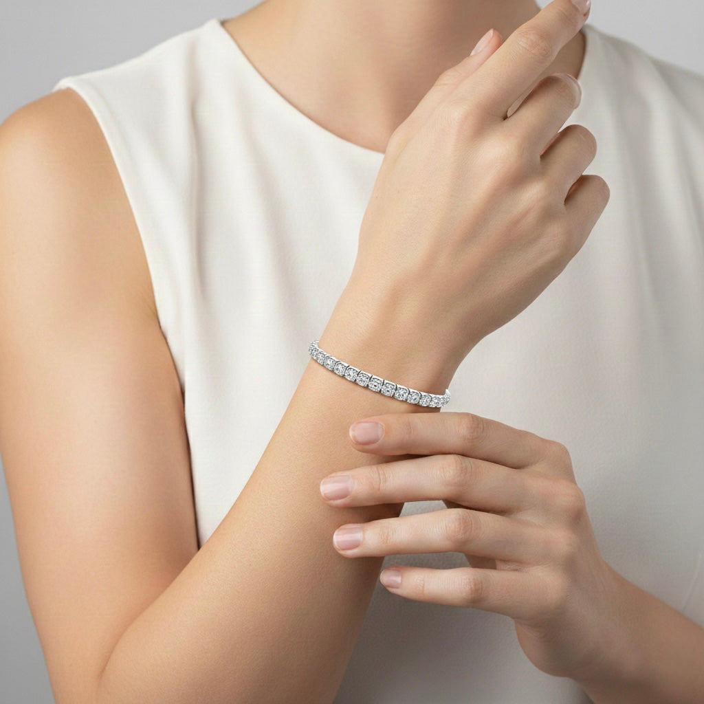Classic Stretchable Tennis Silver Bracelet