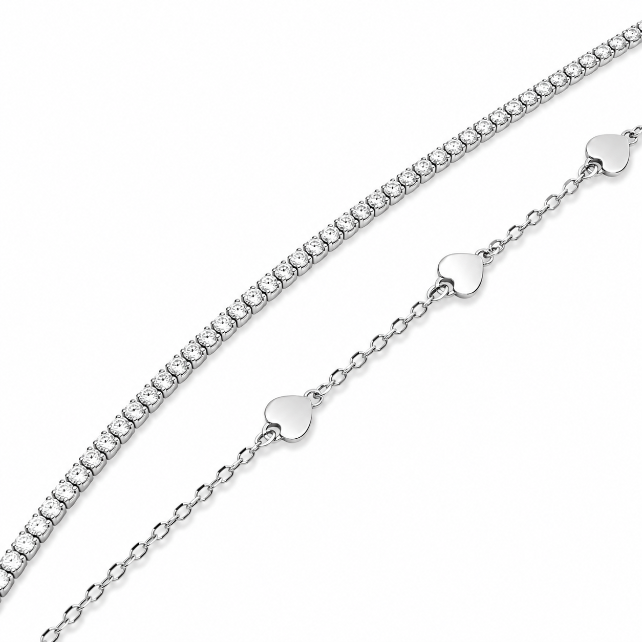 Dual Heart Sparkle Silver Bracelet