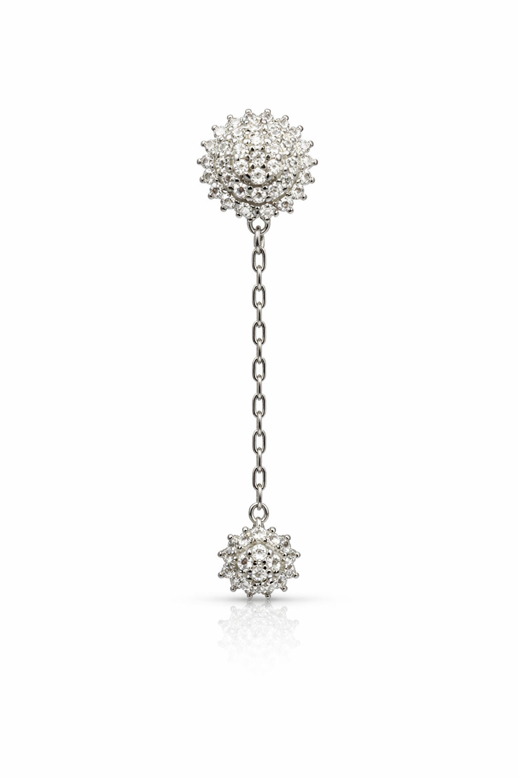 Floral Sparkle Chain Drop Silver Earrings