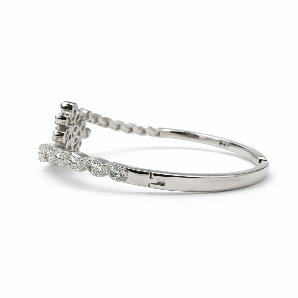 Floral Sparkle Diamond-Style Bangle Bracelet