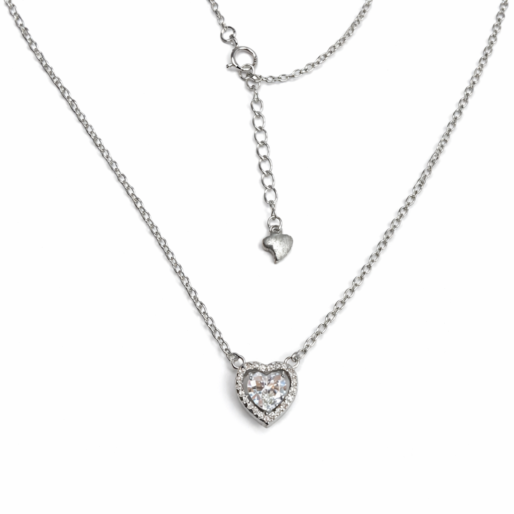 Heart Sparkle Silver Pendant Necklace