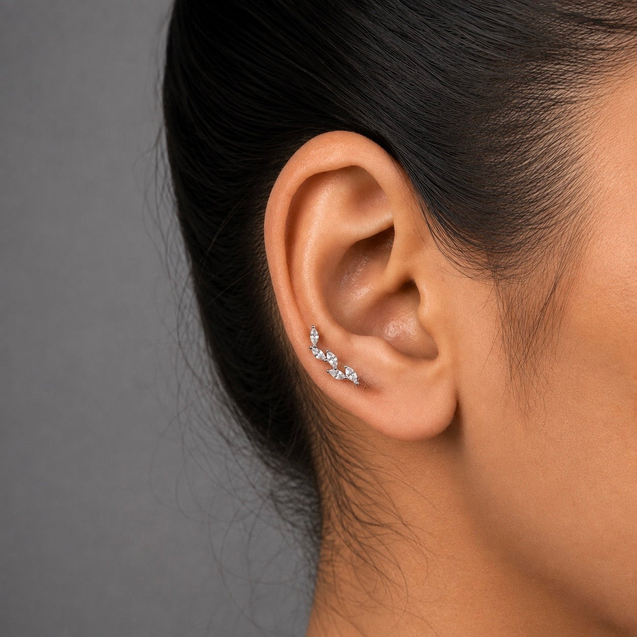 Marquise Leaf Climber Earrings