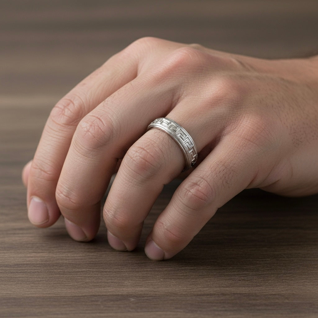 Men’s Classic Patterned Silver Band Ring