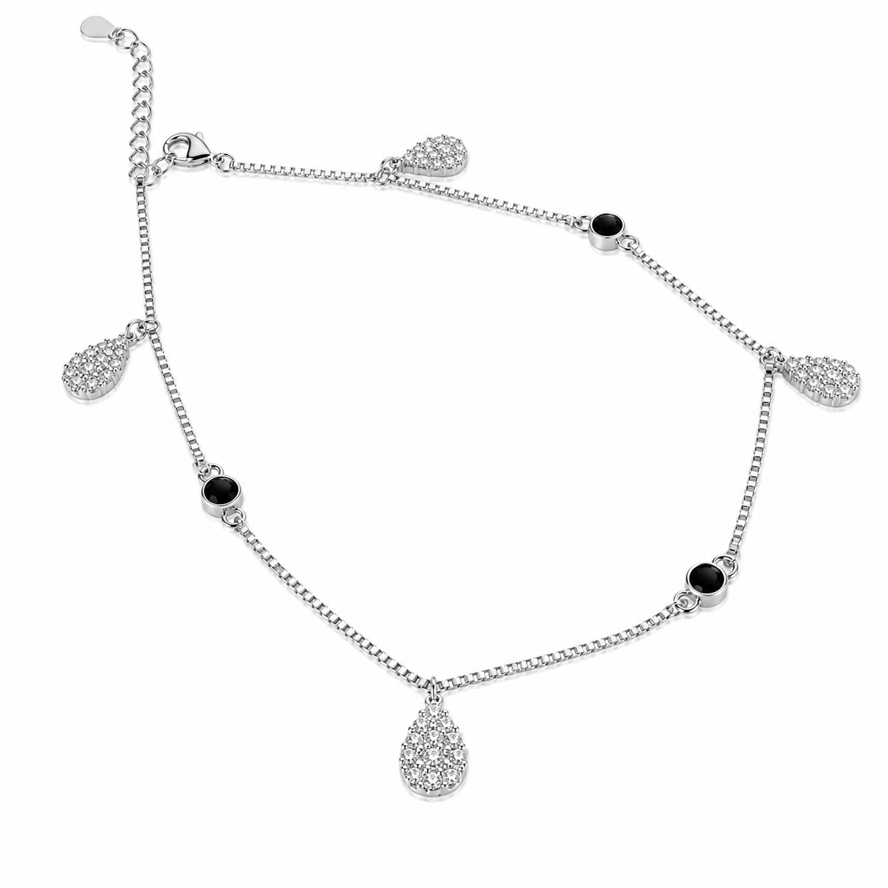 Midnight Drop Silver Anklet