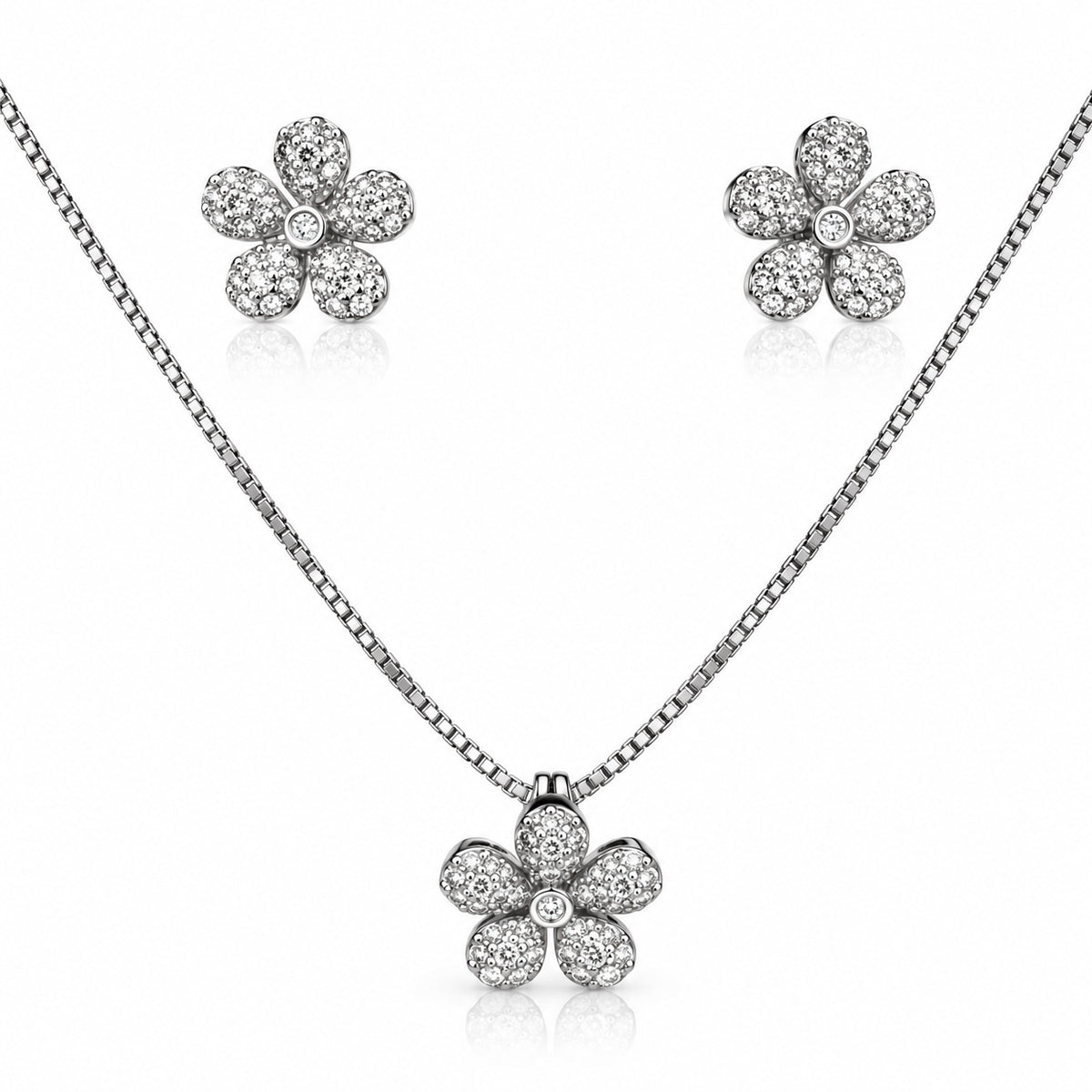 Pavé Blossom Pendant & Earrings Set