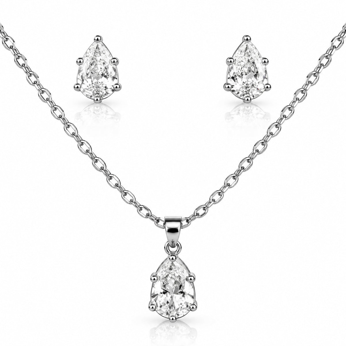 Pear Drop Solitaire Pendant Set