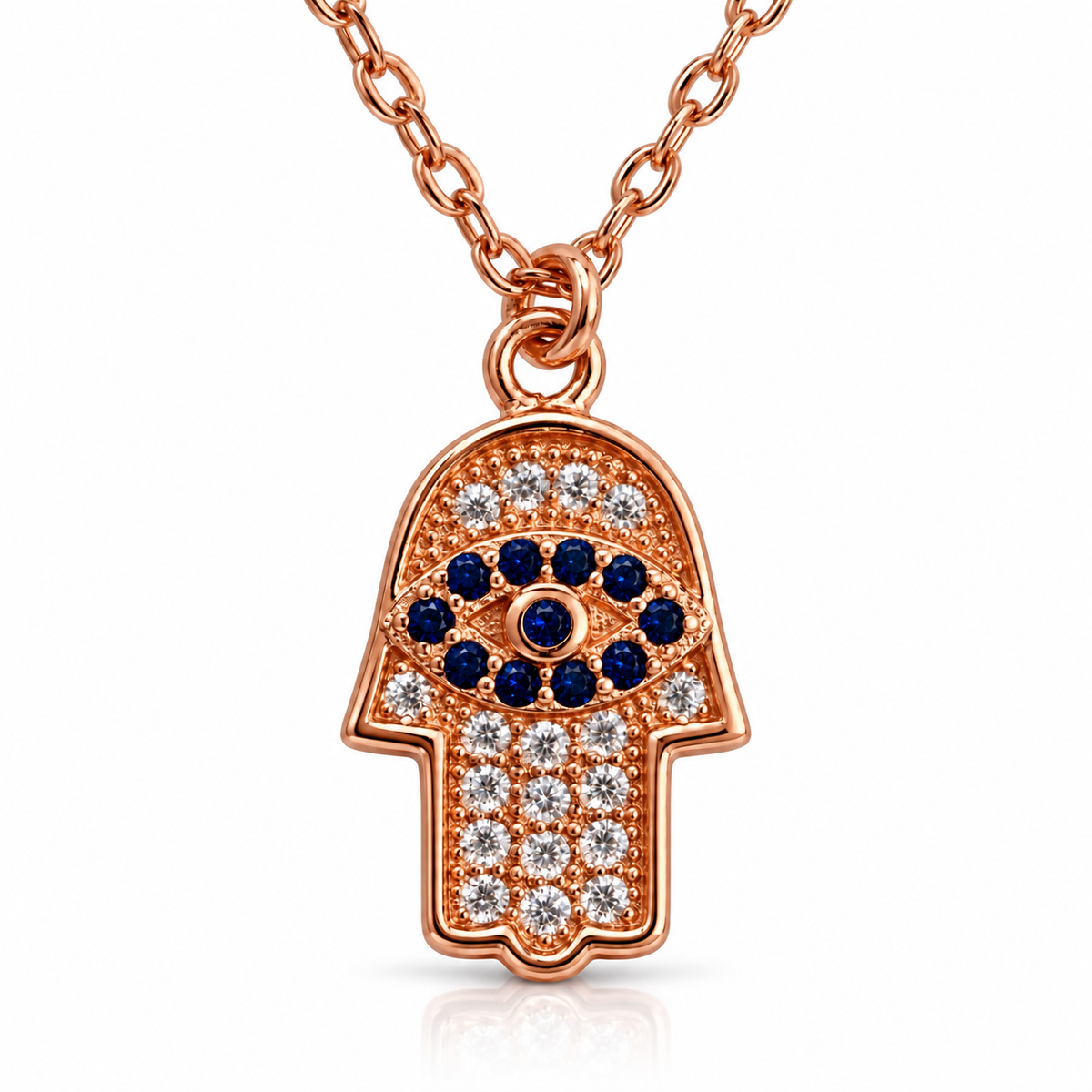 Rose Gold Plated Hamsa Evil Eye Pendant Necklace