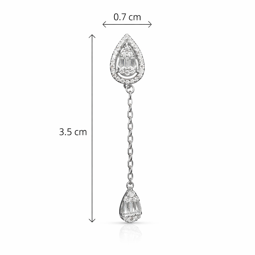 Teardrop Chain Dangler Silver Earrings