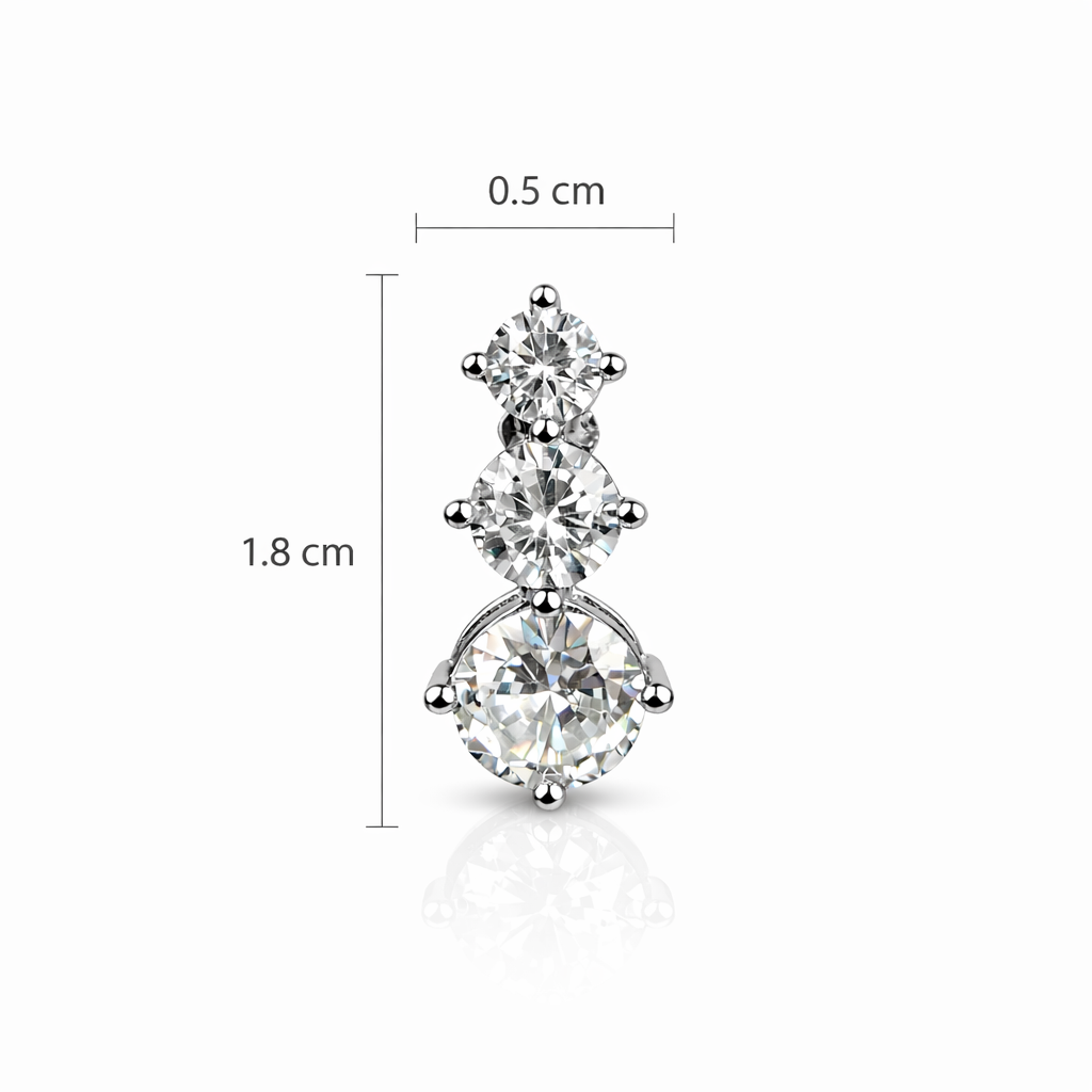 Triple Sparkle Silver Stud Earrings