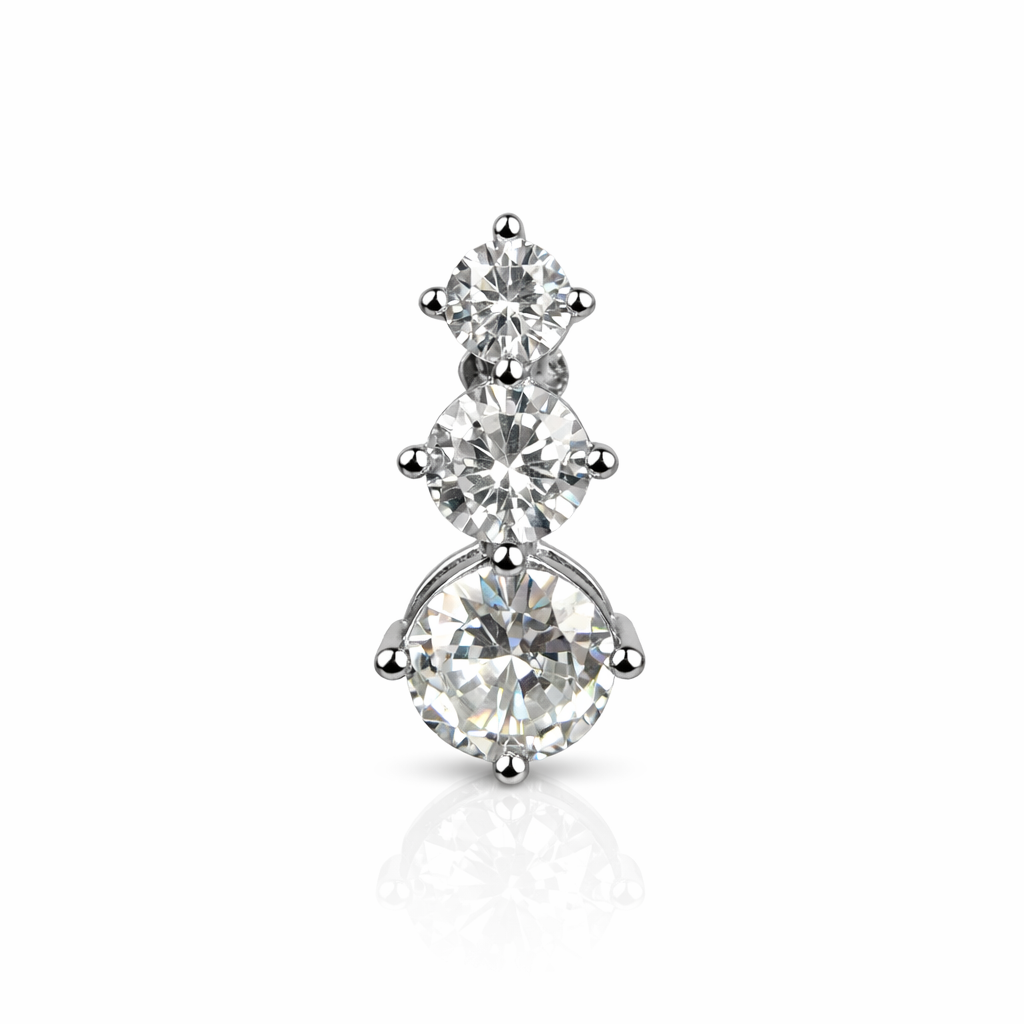 Triple Sparkle Silver Stud Earrings