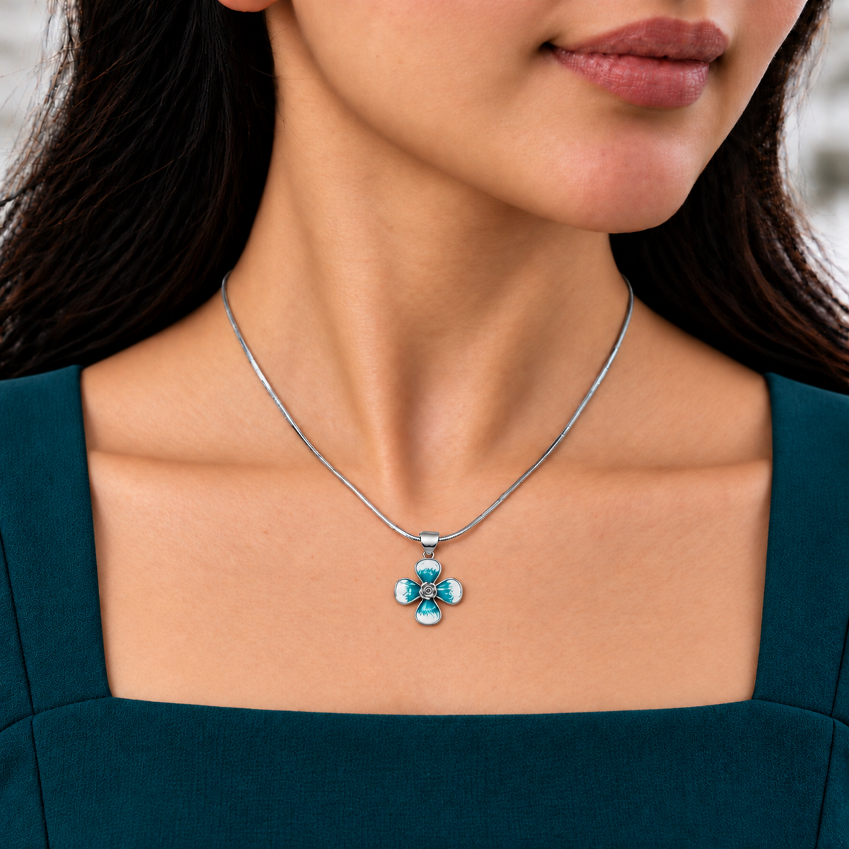 Turquoise Enamel Flower Necklace