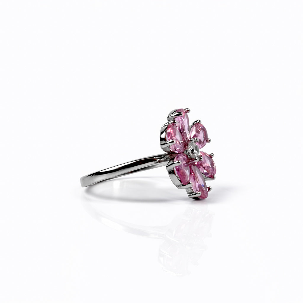 Pink Floral Stone Silver Ring