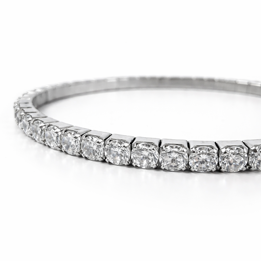 Classic Stretchable Tennis Silver Bracelet