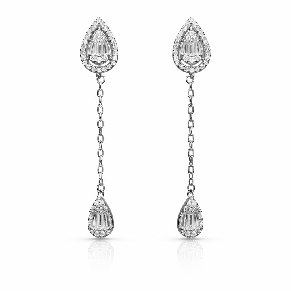 Teardrop Chain Dangler Silver Earrings