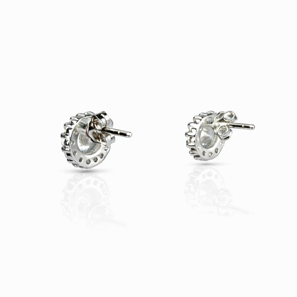 Classic Halo Sparkle Silver Stud Earrings