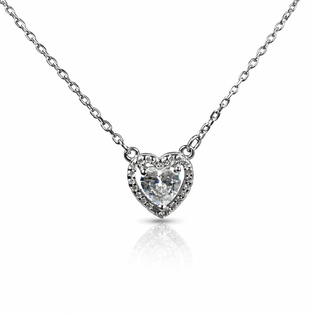 Heart Sparkle Silver Pendant Necklace