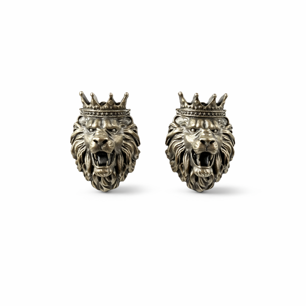 Men’s Lion Crown Stud Earrings – 925 Sterling Silver