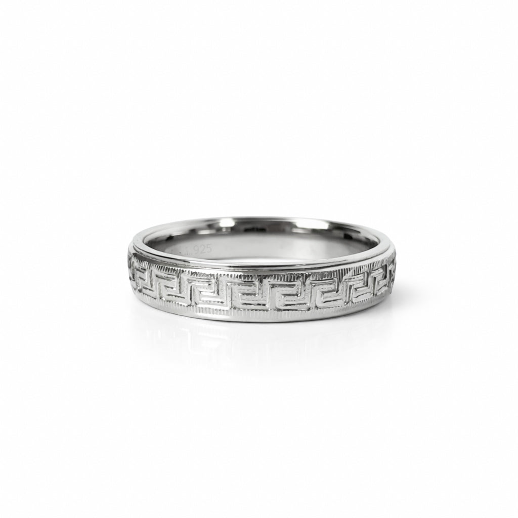 Men’s Classic Patterned Silver Band Ring