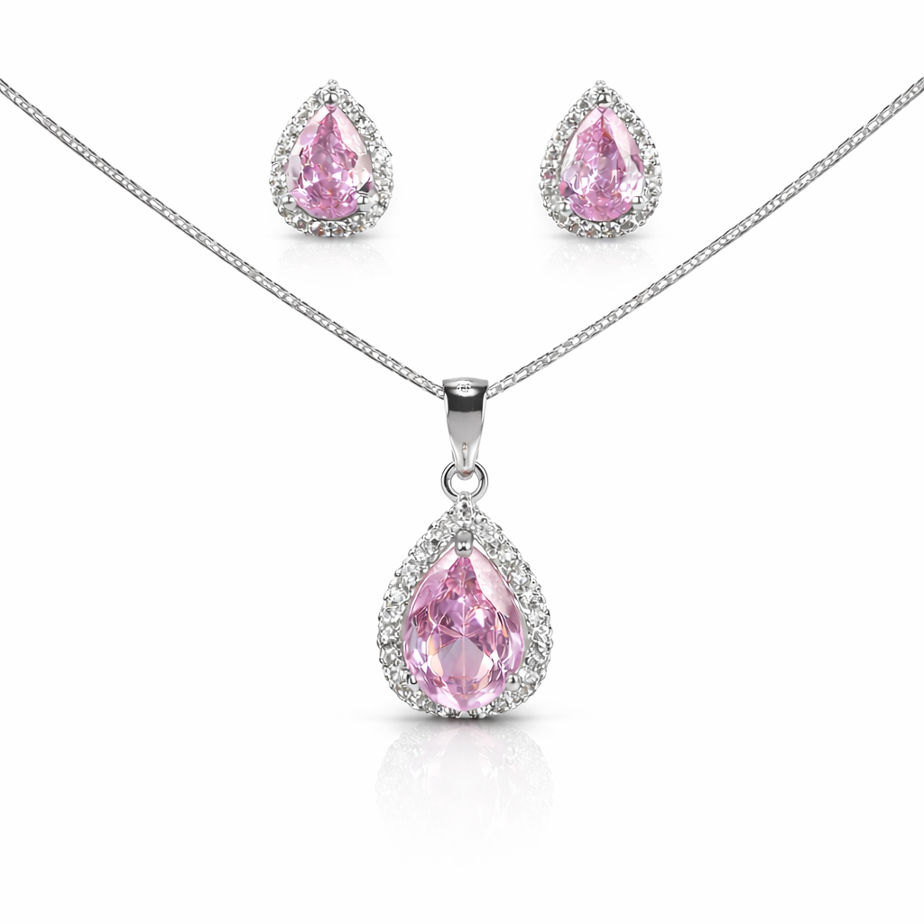 Pink Teardrop Pendant Set