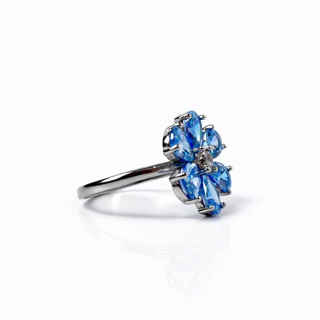 Blue Bloom Floral Silver Ring