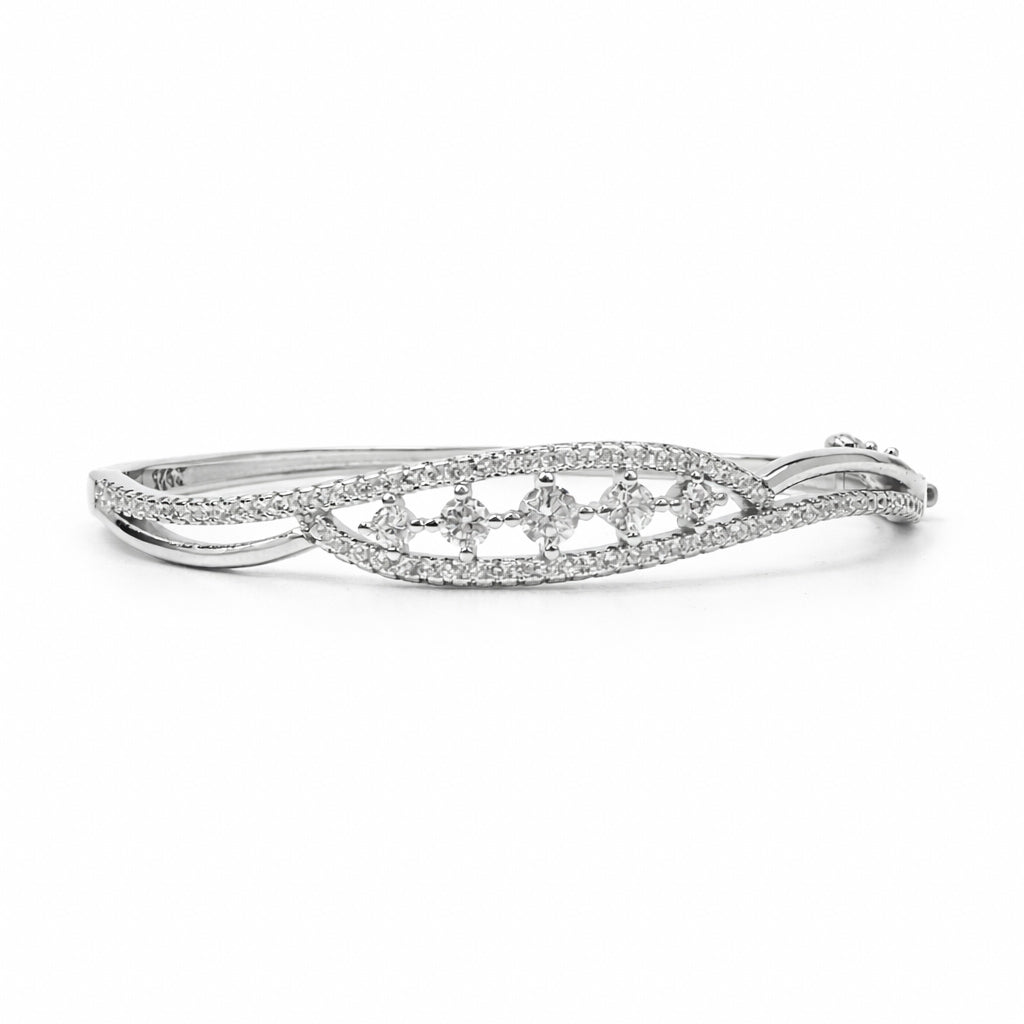 Elegant Marquise Leaf Diamond-Style Silver Bracelet
