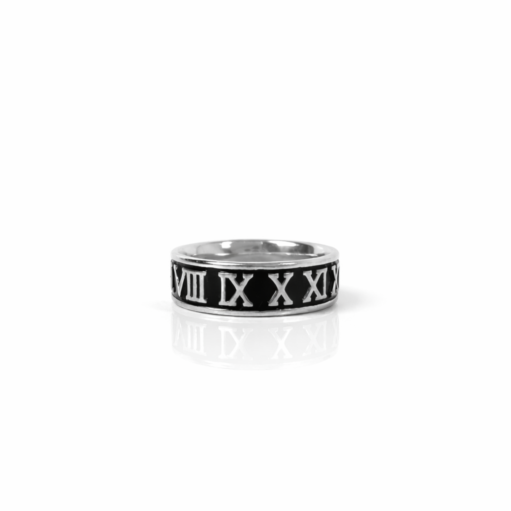 Men’s Roman Numeral Silver Band Ring