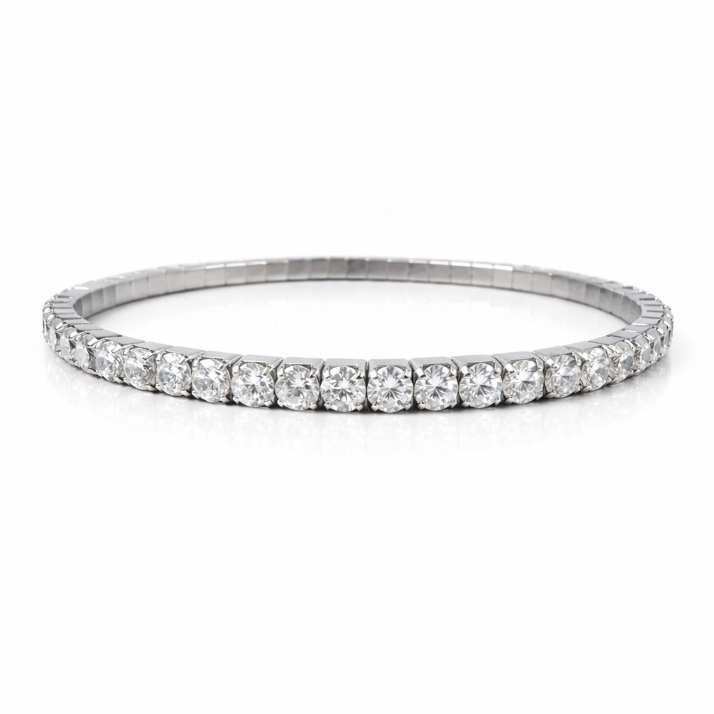 Classic Stretchable Tennis Silver Bracelet