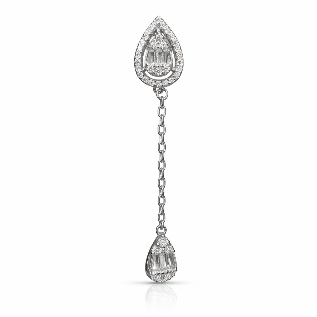 Teardrop Chain Dangler Silver Earrings