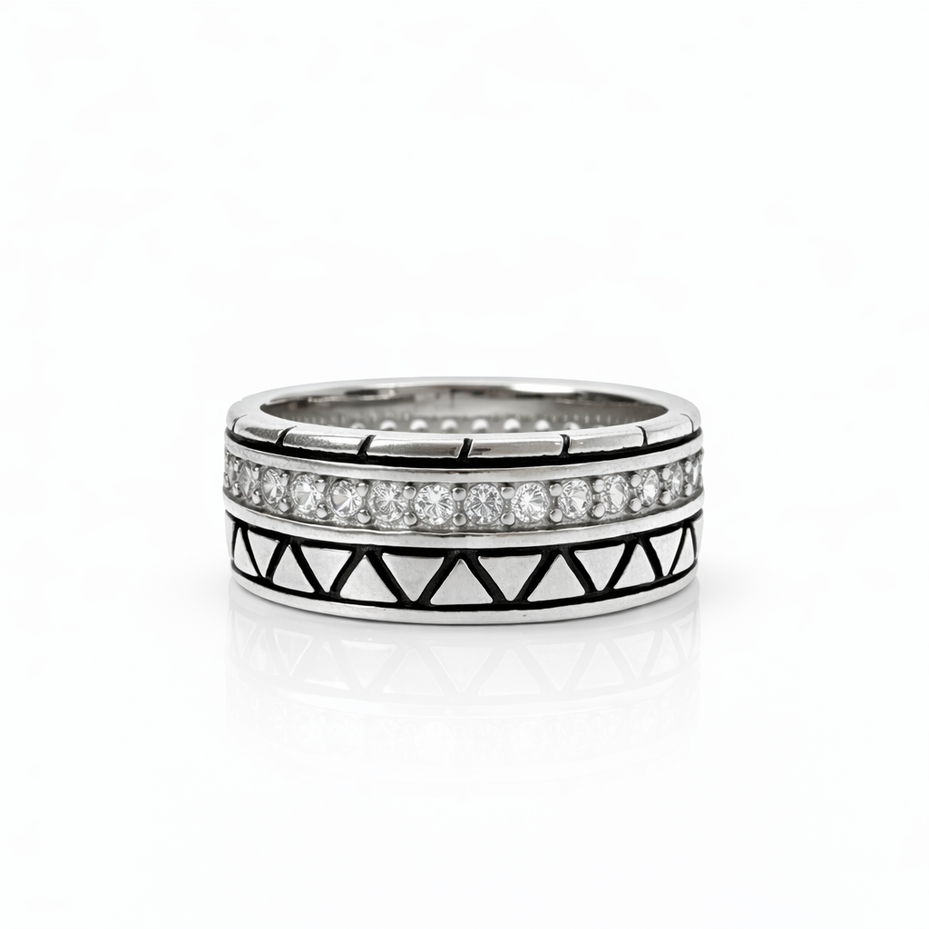 Men’s Oxidised Silver Geometric Stone Ring