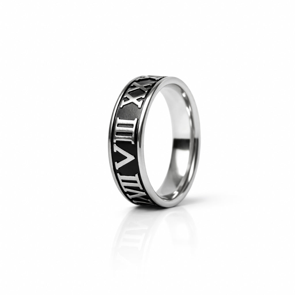 Men’s Roman Numeral Silver Band Ring