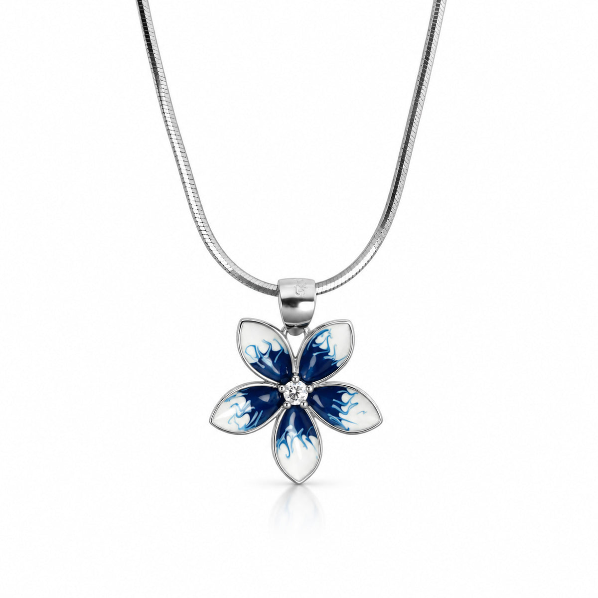 Blue Enamel Flower Pendant Necklace