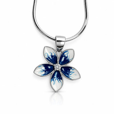 Blue Enamel Flower Pendant Necklace