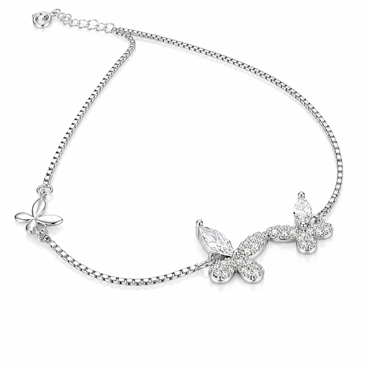 Butterfly Grace Silver Anklet