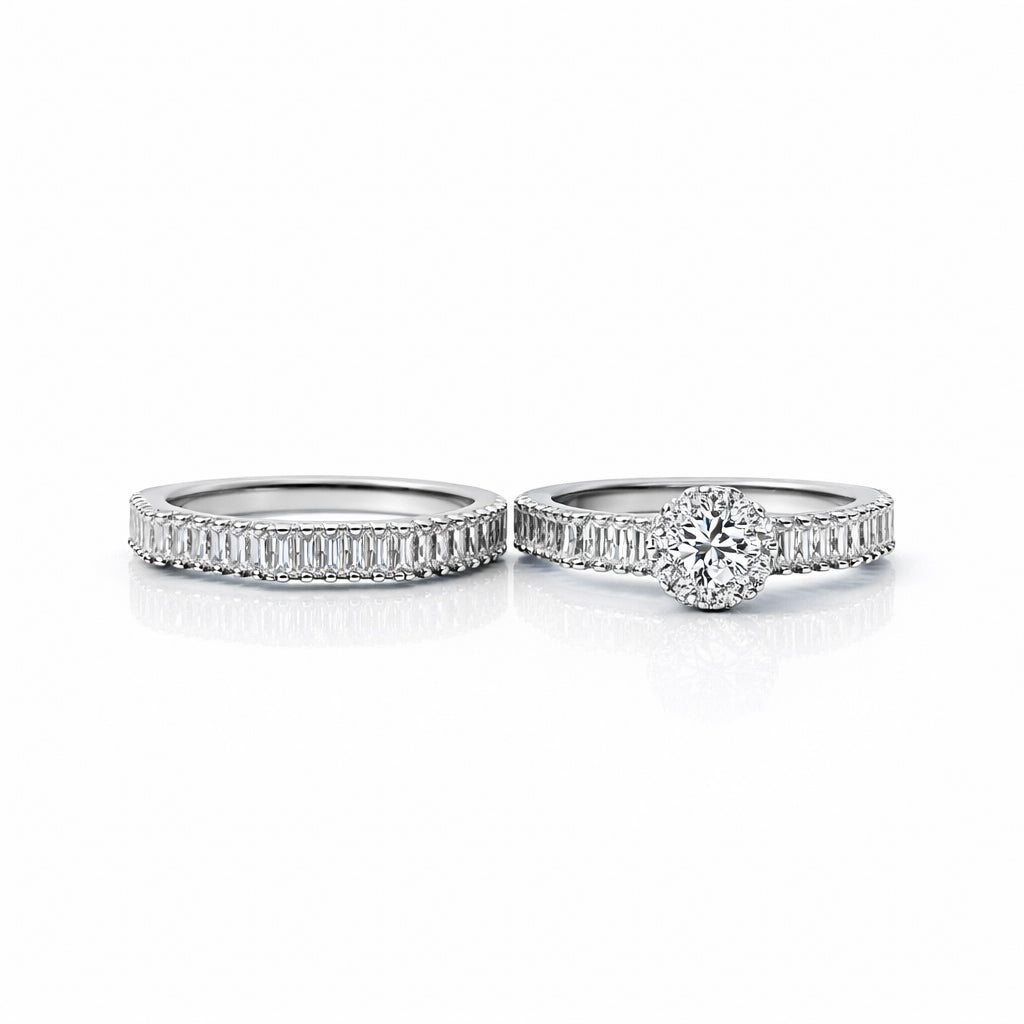 Radiant Halo Solitaire Ring Set