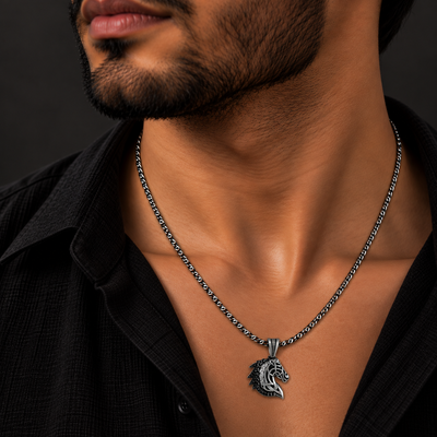 Celtic Horse Pendant with Black Stones