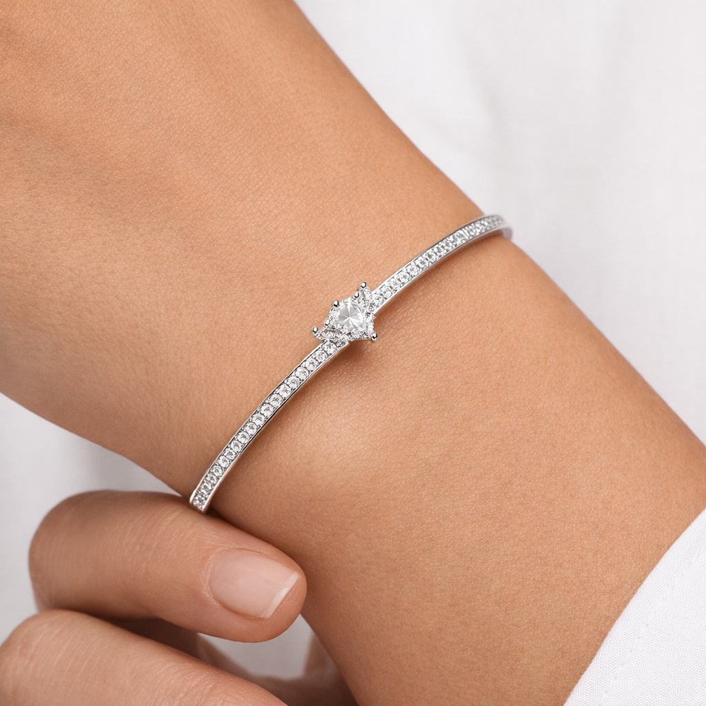 Classic Solitaire Diamond Silver Bracelet