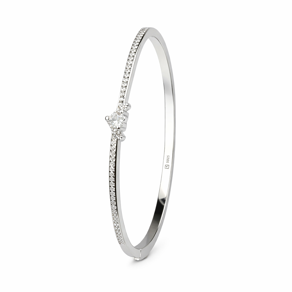 Classic Solitaire Diamond Silver Bracelet