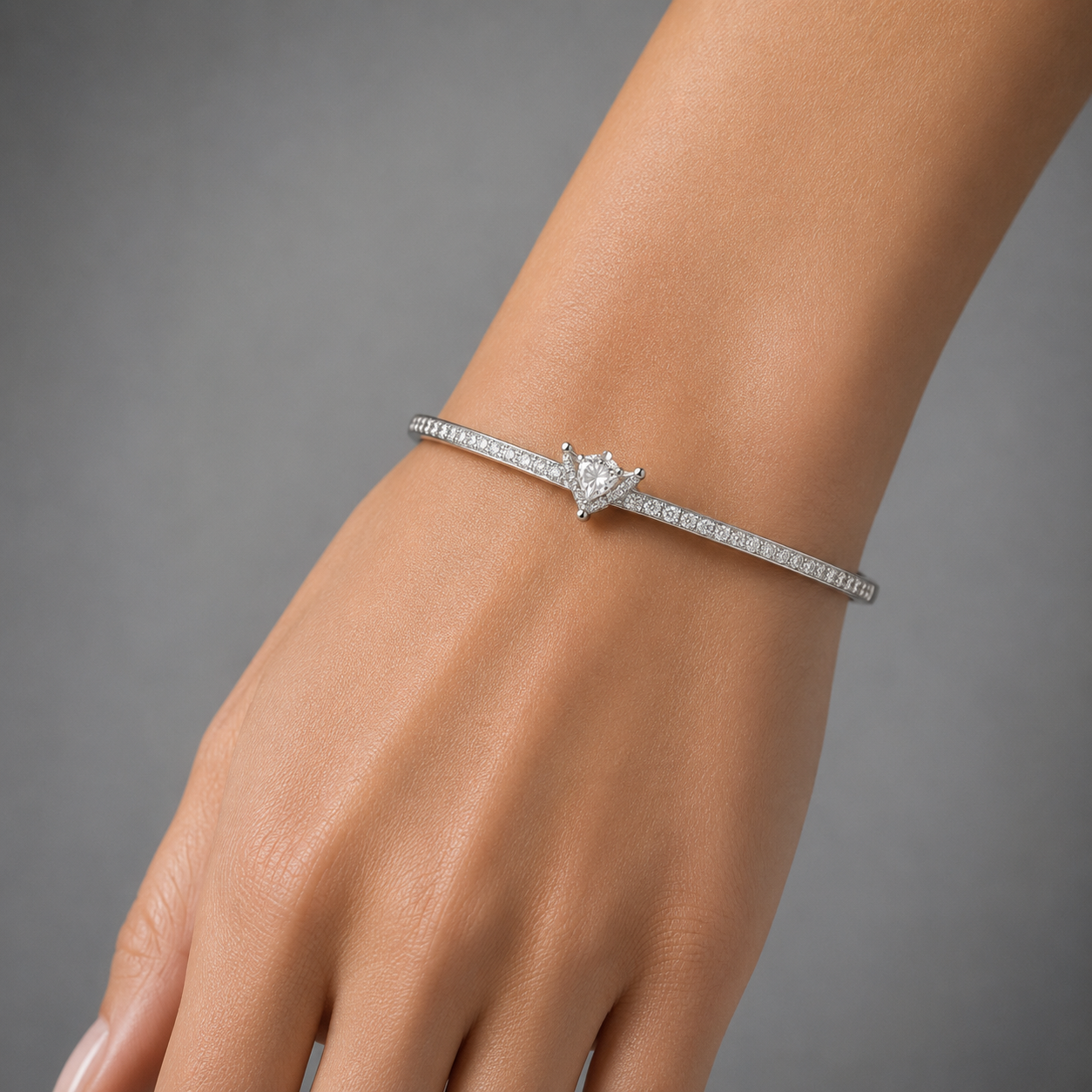 Classic Solitaire Diamond Silver Bracelet