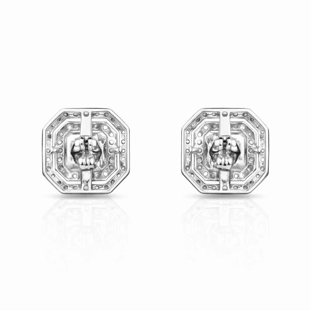 Classic Square Halo Silver Stud Earrings