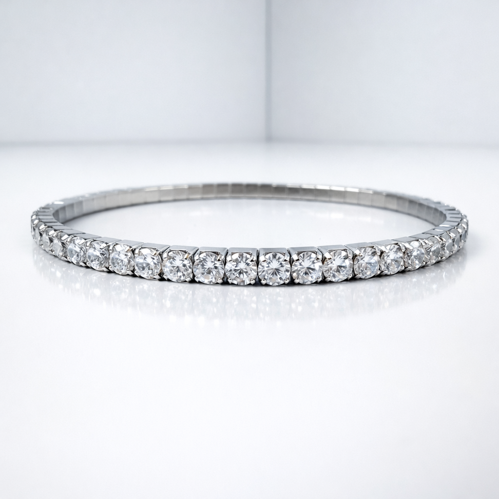 Classic Stretchable Tennis Silver Bracelet